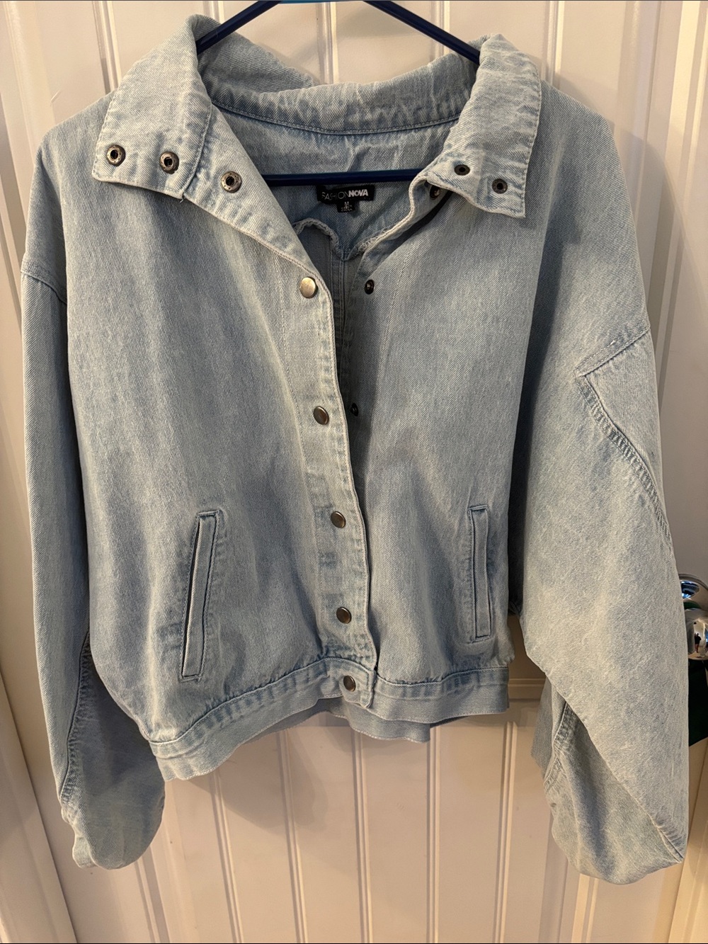 Fashion Nova Light Blue Denim Snap-Front Jacket
